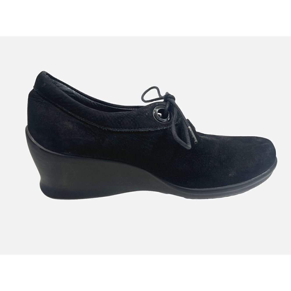 Wolky Black Suede Wedge Shoes US 7-7.5M 38 EU Hope Pomba Lace up Minimalist‎